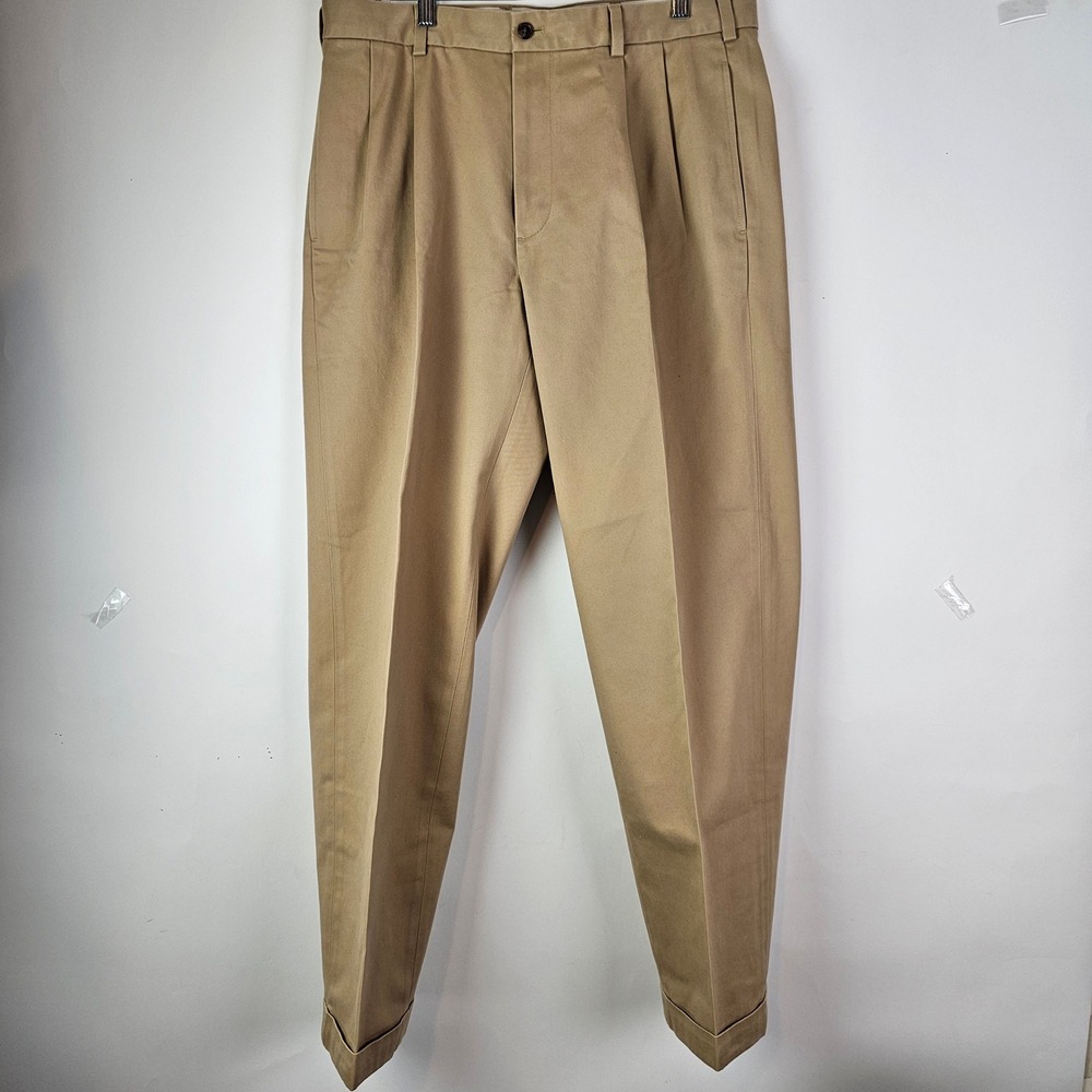 Brooks Brothers Advantage Chino Elliot Mens Pleated Khaki Pants Cuffed 35x32